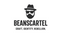 Logo of Beanscartel with a stylized face wearing a hat and sunglasses on a white background.